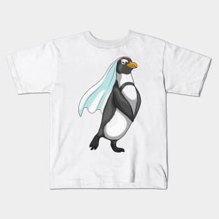 Penguin Bride Veil Wedding Kids T-Shirt